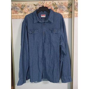 Wrangler 2XL Blue Denim Casual Outdoor Shacket Work Button Down Shirt